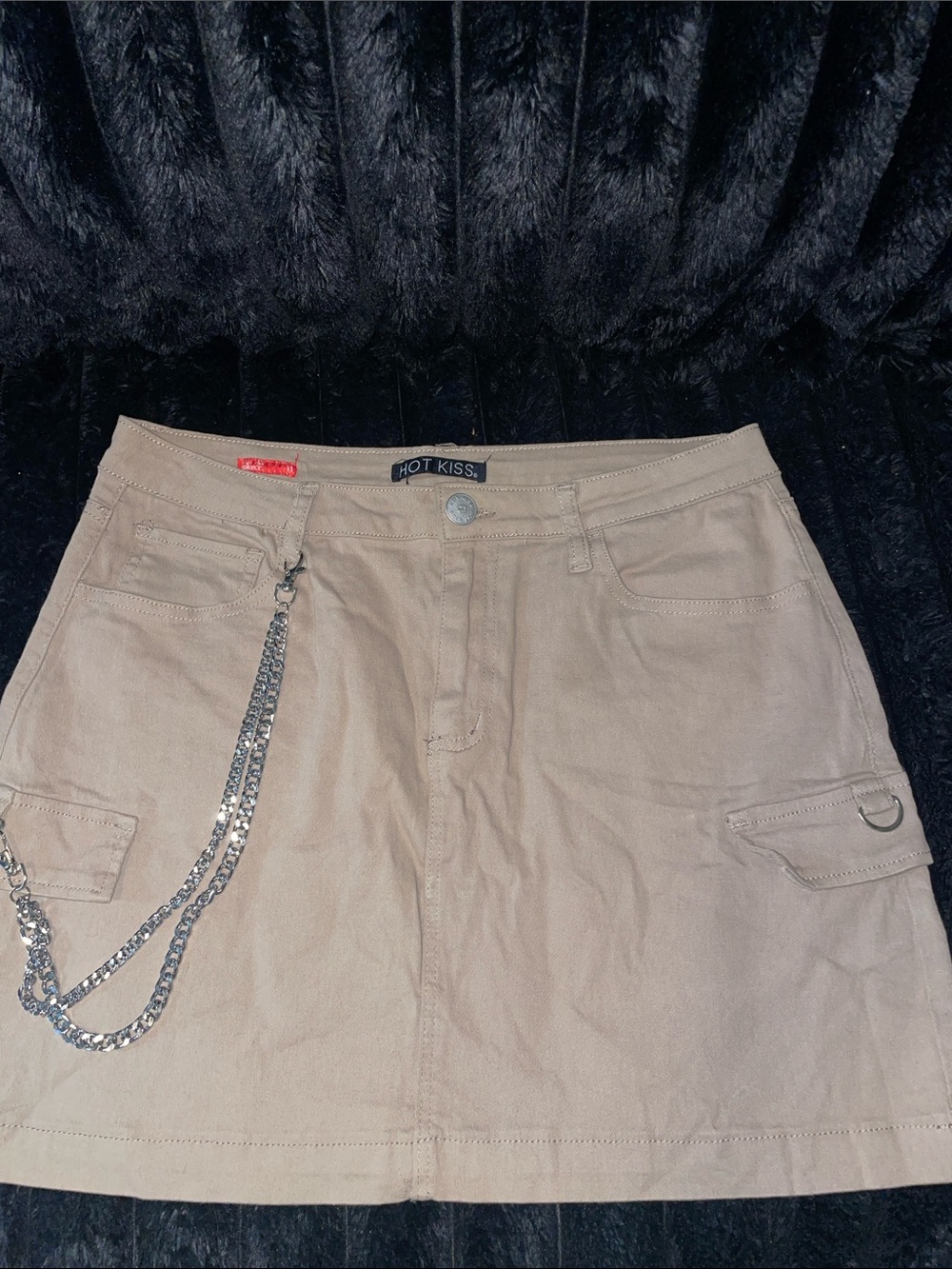 Hot Kiss Taupe Cargo Mini Skirt with Silver Chain